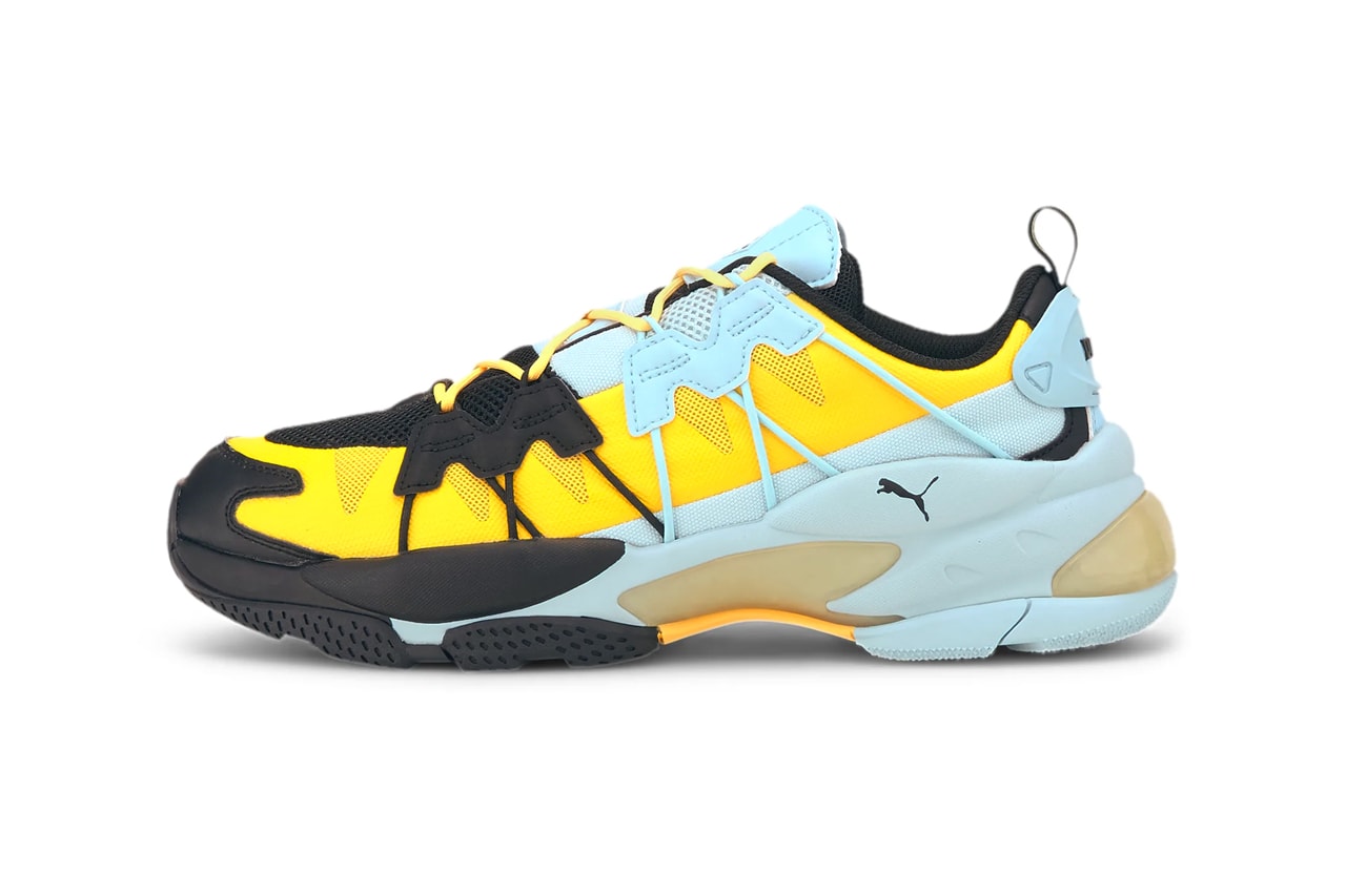 PUMA LQD CELL OMEGA Striped Knit Black Ultra Yellow 371476 06 menswear streetwear footwear shoes sneakers trainers runners spring summer 2020 collection EVA TPE JELL midsole
