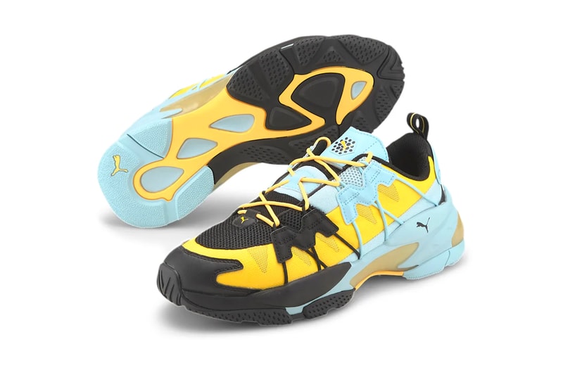 PUMA LQD CELL OMEGA Striped Knit Black Ultra Yellow 371476 06 menswear streetwear footwear shoes sneakers trainers runners spring summer 2020 collection EVA TPE JELL midsole