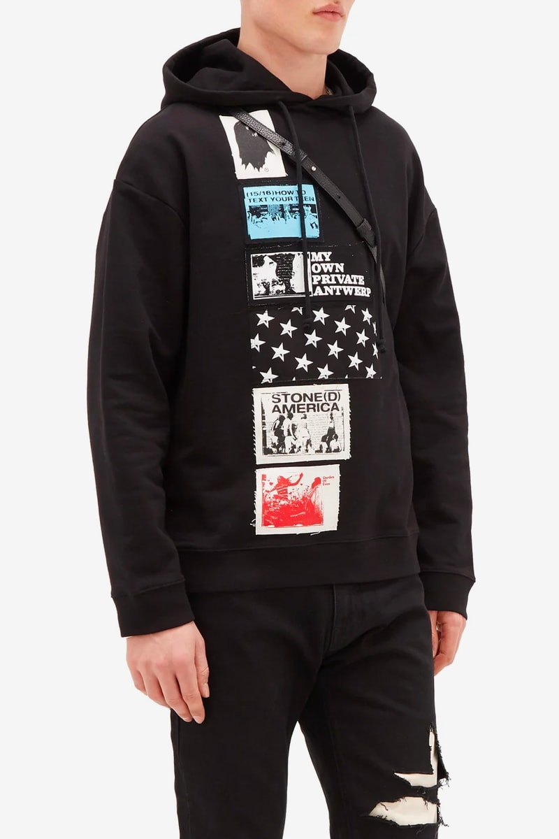 Raf Simons Applique Patch Hoodie menswear streetwear spring summer 2020 ss20 pullovers cotton jersey graphics loopback casual sweater black artwork collage designer drawstrings