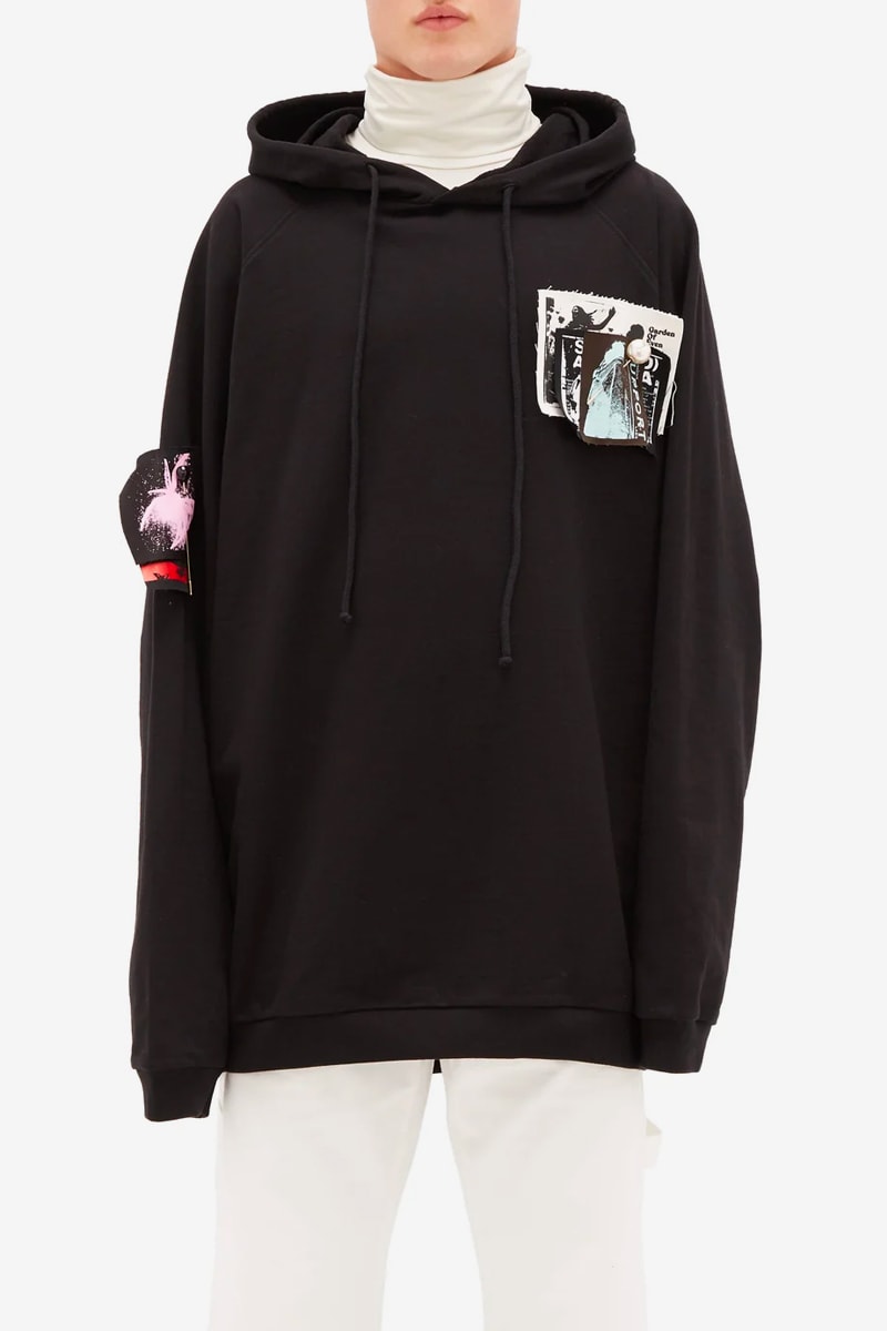 Raf Simons Applique Patch Hoodie menswear streetwear spring summer 2020 ss20 pullovers cotton jersey graphics loopback casual sweater black artwork collage designer drawstrings