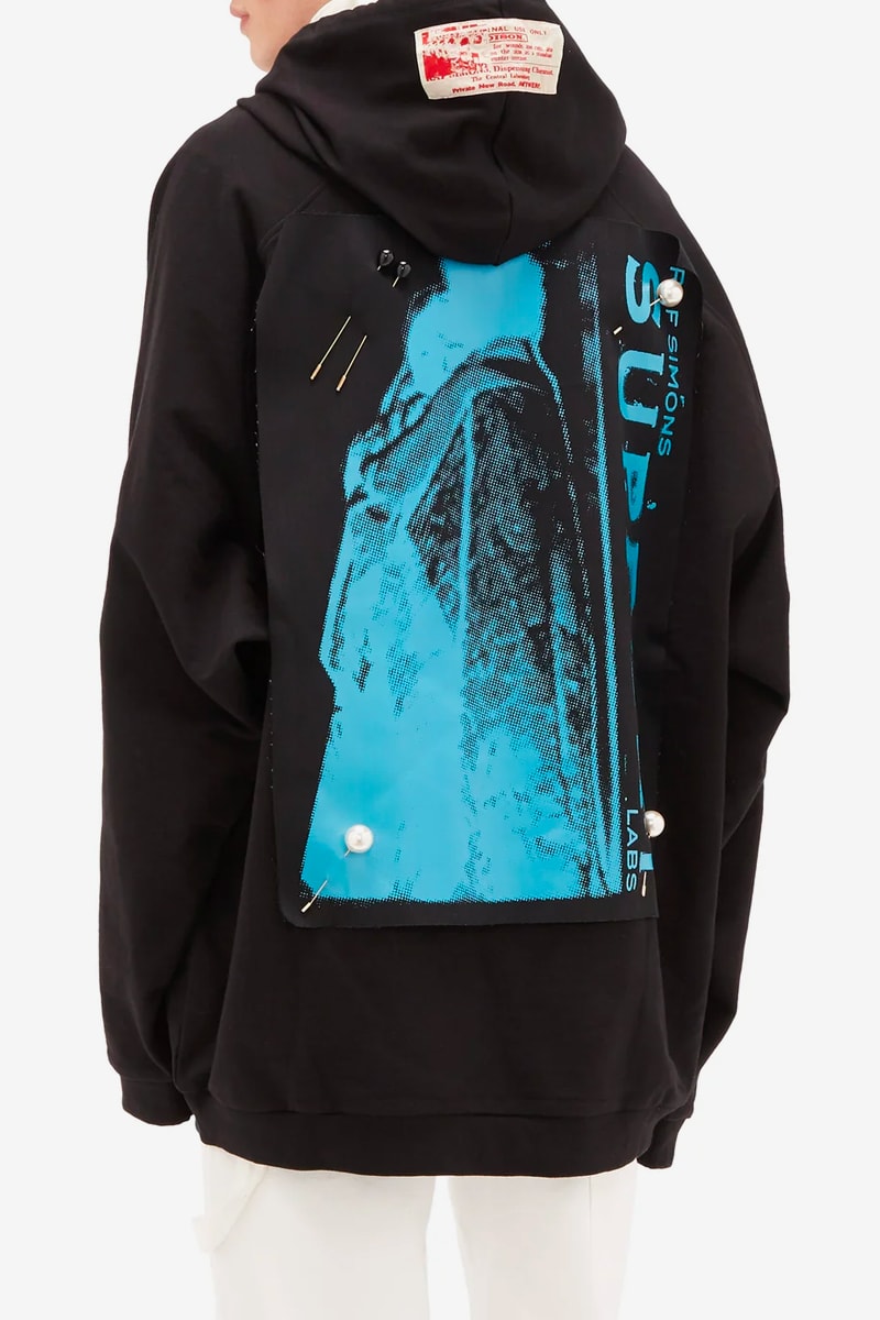 Raf Simons Applique Patch Hoodie menswear streetwear spring summer 2020 ss20 pullovers cotton jersey graphics loopback casual sweater black artwork collage designer drawstrings