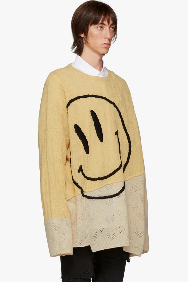 Raf Simons Oversized Collage Smiley Sweater T shirt made in italy merino wool menswear streetwear spring summer 2020 collection capsule knitwear intarsia cartoon motif graphics