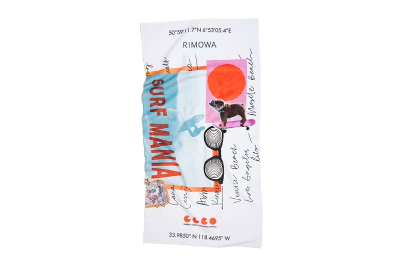 GLCO x RIMOWA Capsule Collection Release Suitcase Luggage Tag Sticker Set Sunglasses Surf Wax Towels California Coast Venice Beach Surf Culture Psychedelic Art