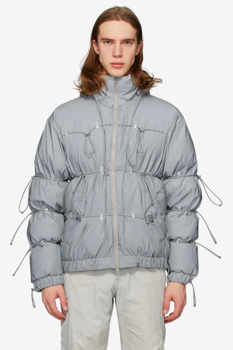 SSENSE Exclusive POST ARCHIVE FACTION Down Reflective String Jacket Release Silver Black Info Buy Price