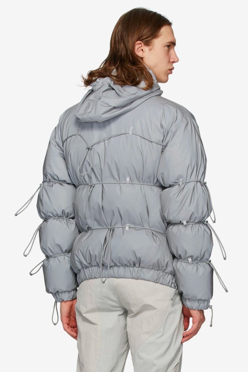 SSENSE Exclusive POST ARCHIVE FACTION Down Reflective String Jacket Release Silver Black Info Buy Price