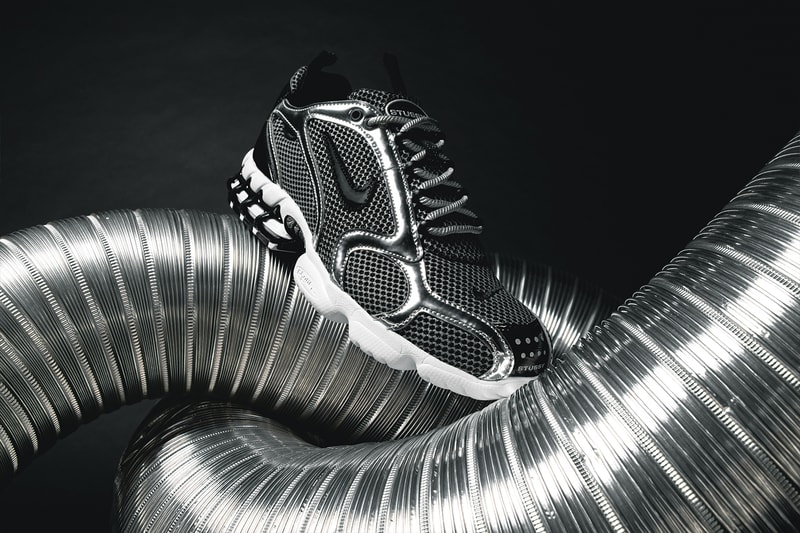 Stüssy Nike Air Zoom Spiridon Cage 2 Closer Look CU1854-001 CQ5486-200 Pure Platinum Black White Black Fossil Apparel Release Info Buy Price Date