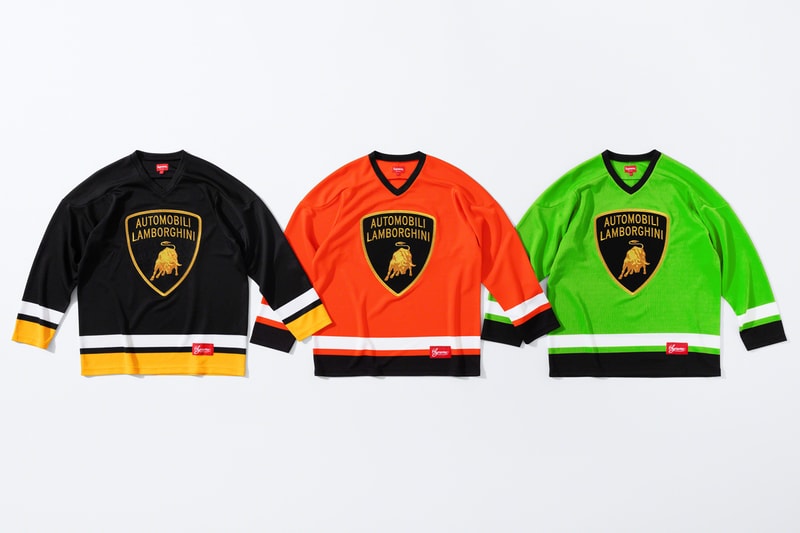 supreme Lamborghini spring 2020 collection Hooded Work Jacket S/S Shirt Hockey Jersey Coverall T-Shirt Skateboard Beanie release date info photos price