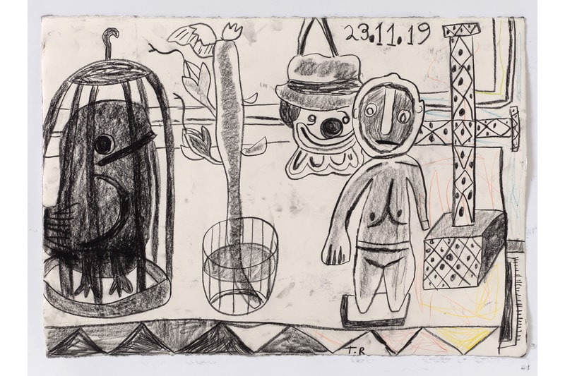 Tal R "Home Alone" Exhibition Tim Van Laere Gallery Paintings Works on Paper Birds Cages Still Lifes Figures 