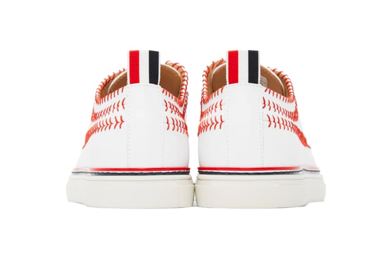 Thom Browne White Longwing Spectator Baseball Brogue Sneakers footwear shoes trainers dress shoes sartorial menswear streetwear stitching red tri color logo spring summer 2020