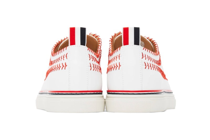 Thom Browne White Longwing Spectator Baseball Brogue Sneakers footwear shoes trainers dress shoes sartorial menswear streetwear stitching red tri color logo spring summer 2020