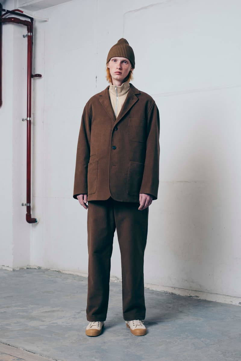 Tone Fall/Winter 2020 Lookbook Collection Knitwear Sweaters Outerwear Flight Jackets Military Coat Vests Trousers Wool Work Pants Striped Shirt Beanies Field Hats