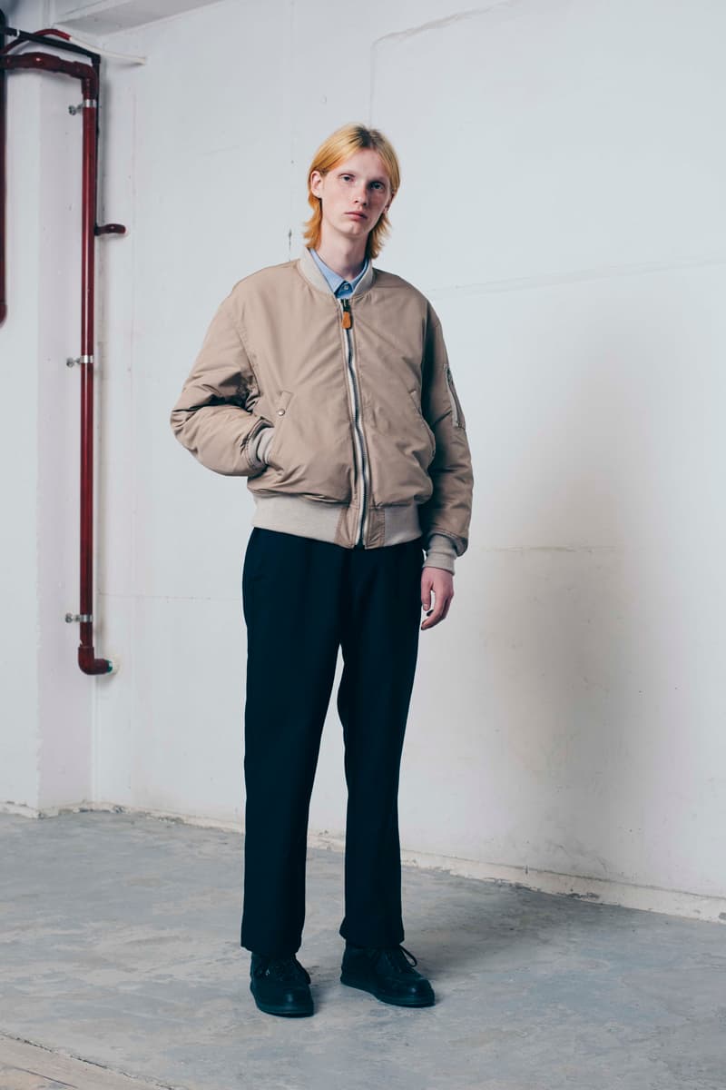 Tone Fall/Winter 2020 Lookbook Collection Knitwear Sweaters Outerwear Flight Jackets Military Coat Vests Trousers Wool Work Pants Striped Shirt Beanies Field Hats