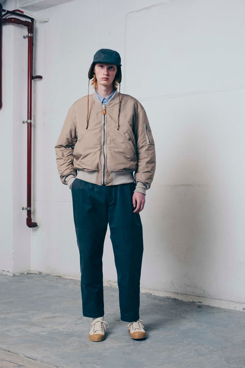 Tone Fall/Winter 2020 Lookbook Collection Knitwear Sweaters Outerwear Flight Jackets Military Coat Vests Trousers Wool Work Pants Striped Shirt Beanies Field Hats