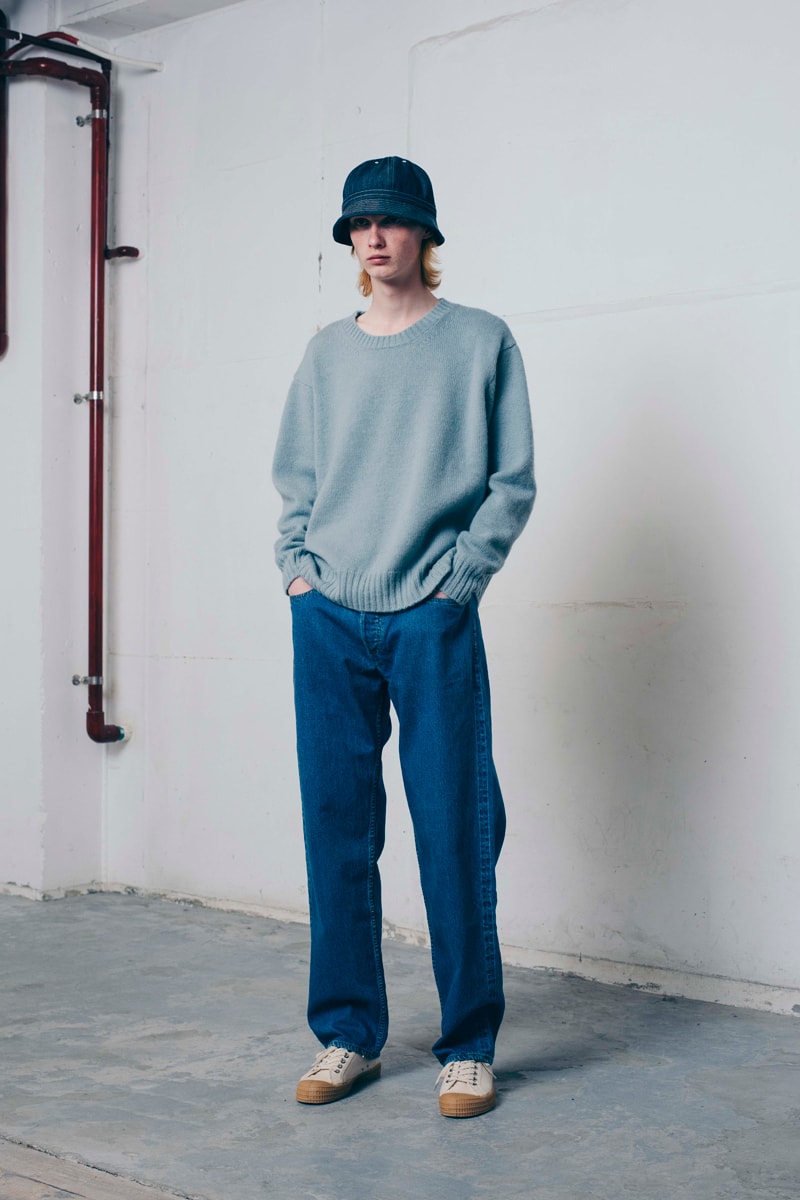 Tone Fall/Winter 2020 Lookbook Collection Knitwear Sweaters Outerwear Flight Jackets Military Coat Vests Trousers Wool Work Pants Striped Shirt Beanies Field Hats