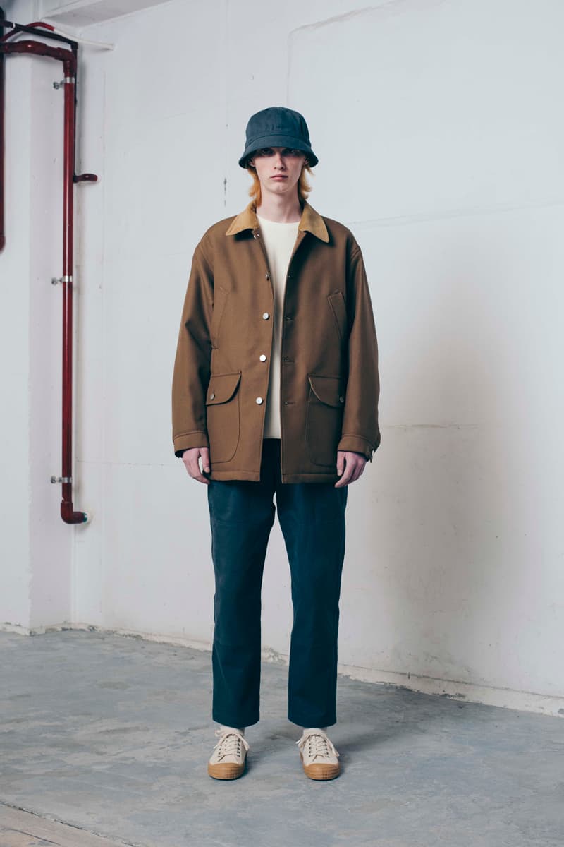 Tone Fall/Winter 2020 Lookbook Collection Knitwear Sweaters Outerwear Flight Jackets Military Coat Vests Trousers Wool Work Pants Striped Shirt Beanies Field Hats