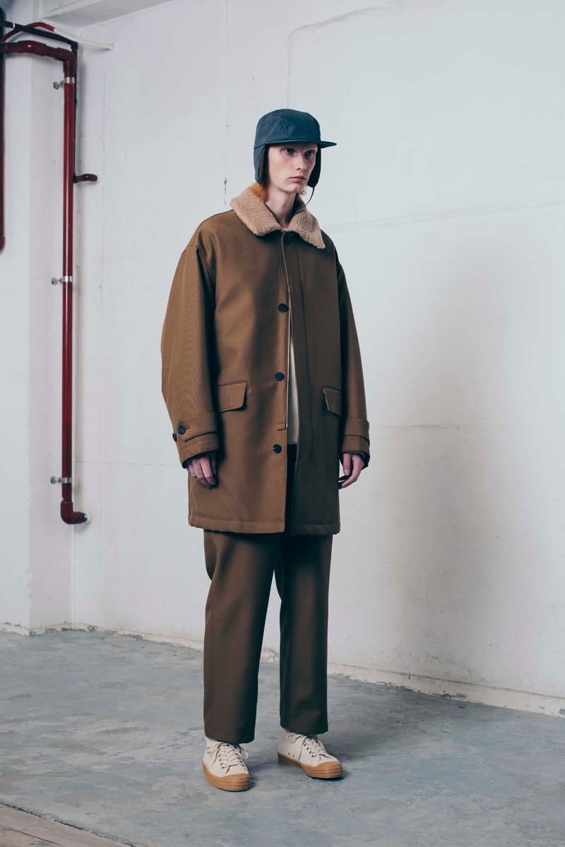 Tone Fall/Winter 2020 Lookbook Collection Knitwear Sweaters Outerwear Flight Jackets Military Coat Vests Trousers Wool Work Pants Striped Shirt Beanies Field Hats
