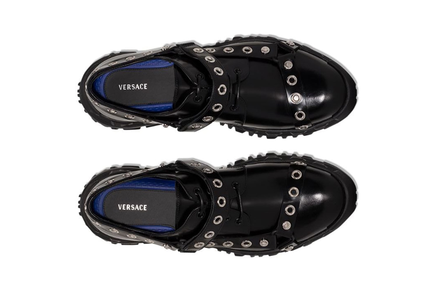 Versace Black BDSM Straps Leather Derby Shoes Drop Submits Dominates Studs Browns Fashion punk rock fetish