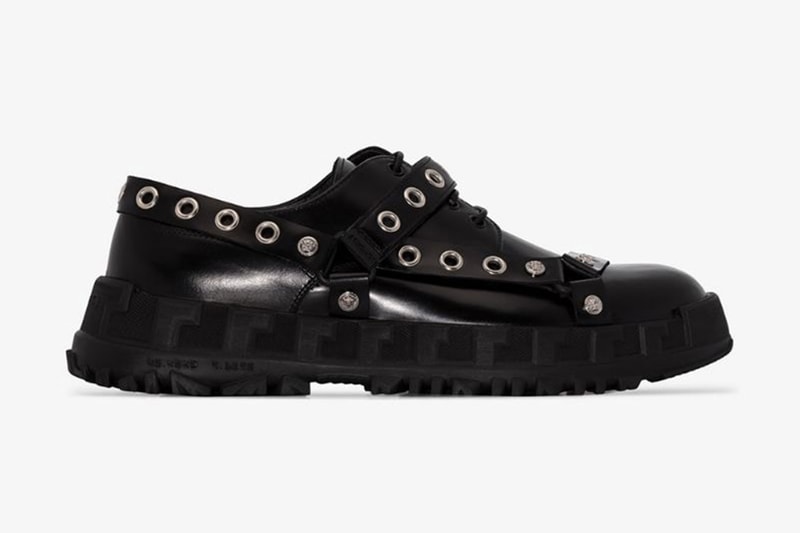 Versace Black BDSM Straps Leather Derby Shoes Drop Submits Dominates Studs Browns Fashion punk rock fetish