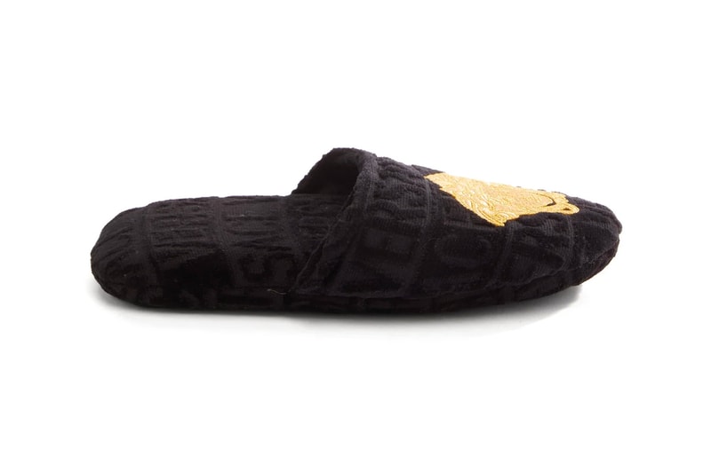 Versace Medusa-Embroidered Logo-Velvet Slippers Release Info Black Gold Buy Price