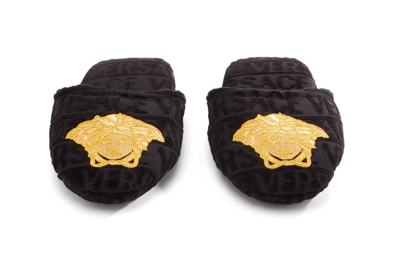 Versace Medusa-Embroidered Logo-Velvet Slippers Release Info Black Gold Buy Price
