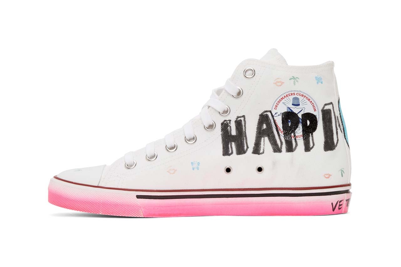 vetements white hardcore happiness high top sneakers 