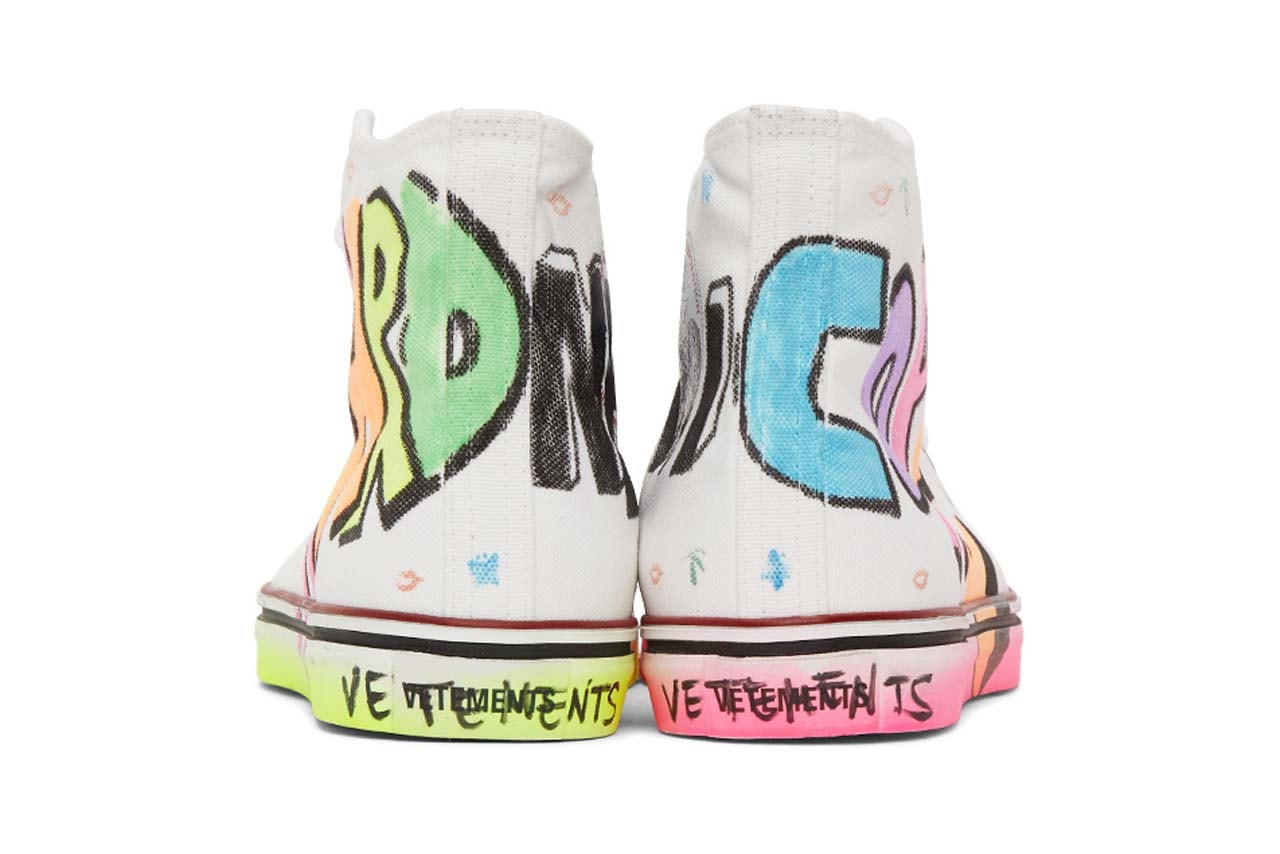 vetements white hardcore happiness high top sneakers 
