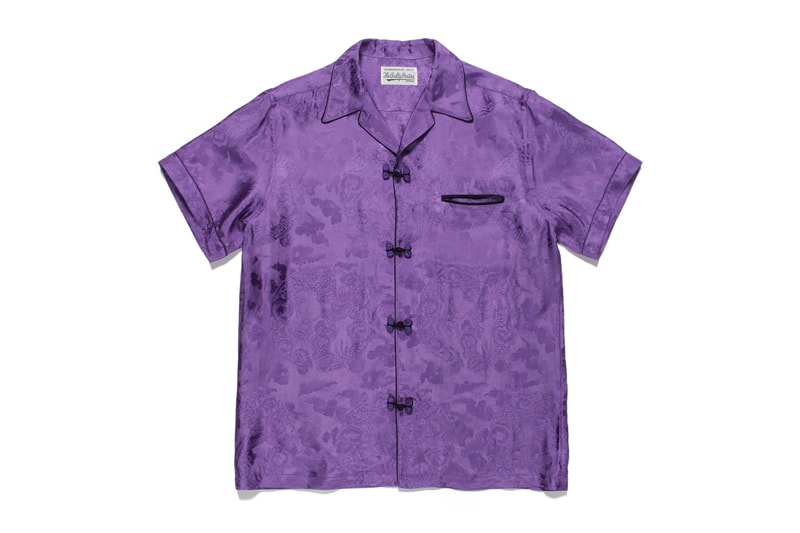 WACKO MARIA Mandarin Style Hawaiian Shirts silk rayon menswear streetwear spring summer 2020 collection dragon jacquard embroidery frog laces short sleeve button ups paradise tokyo