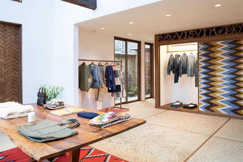 Take a Look Inside WMV Visvim's Tokyo Flagship  interior storefront kelsi nakamura  womens line womenswear arai-dashi ganpishi paper Echizen washi Katazurizome dyeing takehogaki fences zen buddhism design