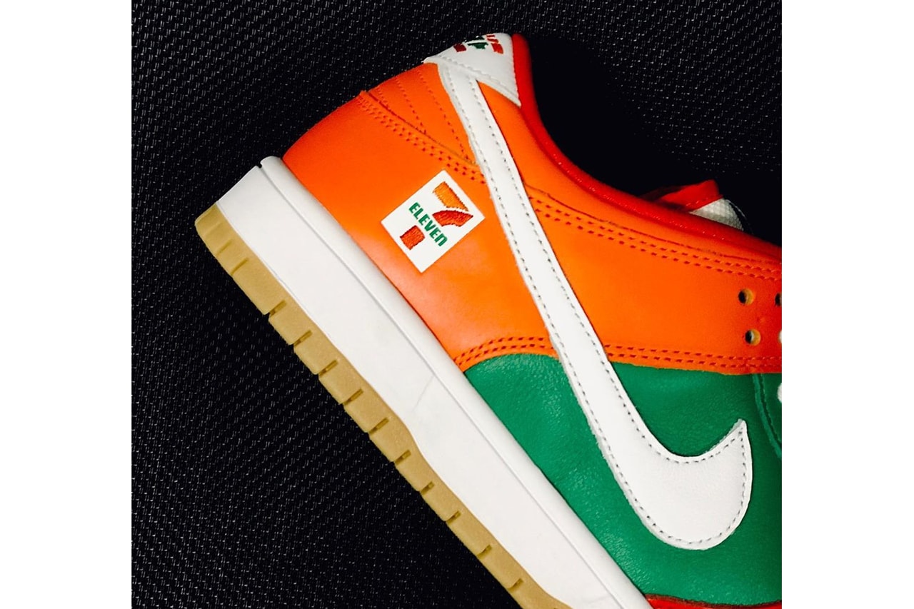 7 eleven 11 nike sb dunk low orange green red white gum first look release date info photos price