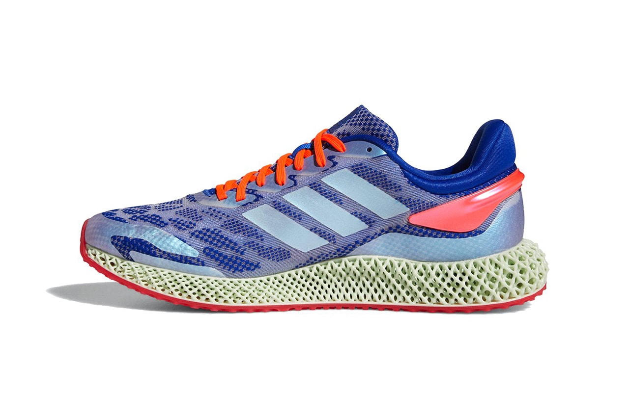 adidas 4d run 1.0 glow blue white solar red primeknit 3d-printed digital light synthesis performance details release info comfort cushioning