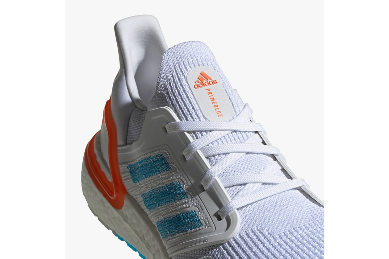 adidas running primeblue ultraboost 20 EG0768 parley for the oceans cloud white sharp blue true orange release date info photos price