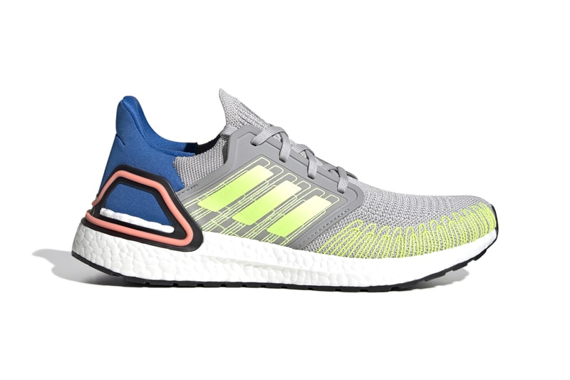 adidas UltraBOOST 20 "Grey Two/Signal Green/Glory Blue" Release Information Closer Look Three Stripes Running Shoes Tech BOOST FX0899 Continental Rubber Outsole Fiber Placement Primeknit Fabric