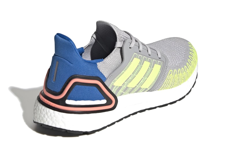 adidas UltraBOOST 20 "Grey Two/Signal Green/Glory Blue" Release Information Closer Look Three Stripes Running Shoes Tech BOOST FX0899 Continental Rubber Outsole Fiber Placement Primeknit Fabric