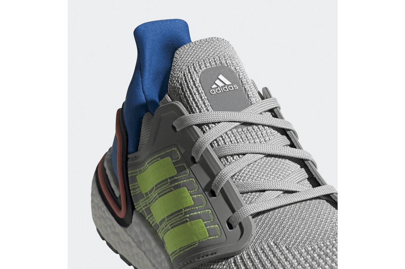 adidas UltraBOOST 20 "Grey Two/Signal Green/Glory Blue" Release Information Closer Look Three Stripes Running Shoes Tech BOOST FX0899 Continental Rubber Outsole Fiber Placement Primeknit Fabric