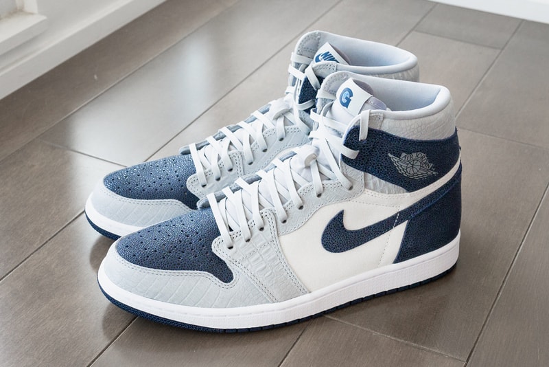 air jordan 1 georgetown hoyas pe player edition white navy grey release date info photos price