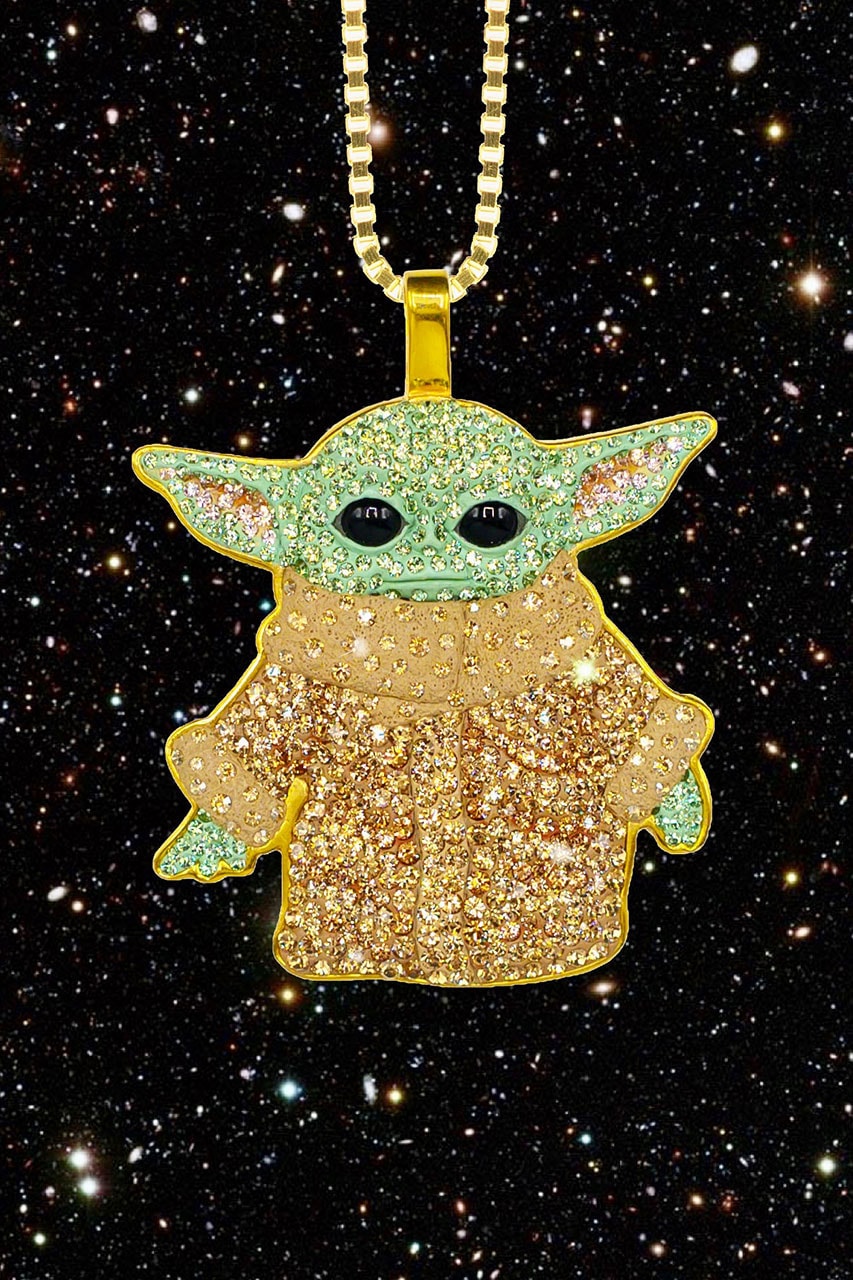 NTWRK x The Dan Life Baby Yoda Pendant Star Wars Day gold swarovski crystal plated necklace jewelry may fourth 4 release date handmade