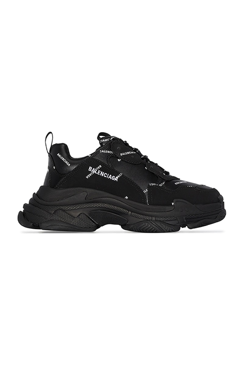 Balenciaga Triple S Logo Black menswear streetwear spring summer 2020 collection shoes footwear sneakers kicks trainers runners leather suede chunky logomania