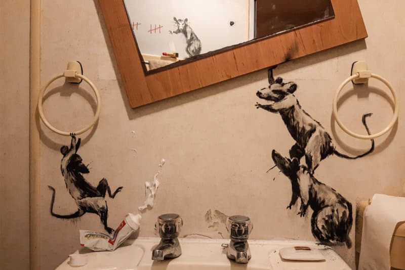 banksy bathroom artworks coronavirus lockdown quarantine street art graffiti stencil