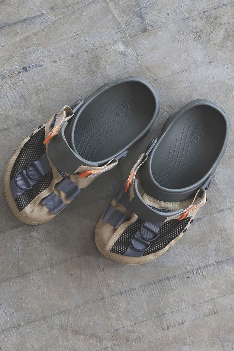 BEAMS x Crocs Fishing Vest, COBRA Buckle Shoe Collab ss20 spring summer 2020 japan slides sandals slip on black olive green army release date info buy april 11rollercoaster -33-0725-332 11-33-0724-332 beige gray black olive