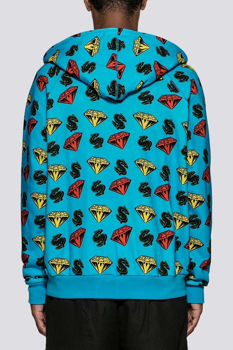 Billionaire Boys Club Diamond and Dollar full Zip Hoodie yellow turquoise allover print