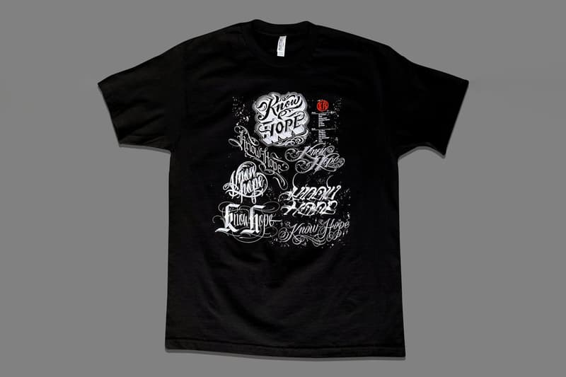 BJ Betts "KNOW HOPE" Charity T-Shirt 14 Tattoo Artists Mr Cartoon Grime Christina Ramos Flaks White Black Script Lettering COVID-19