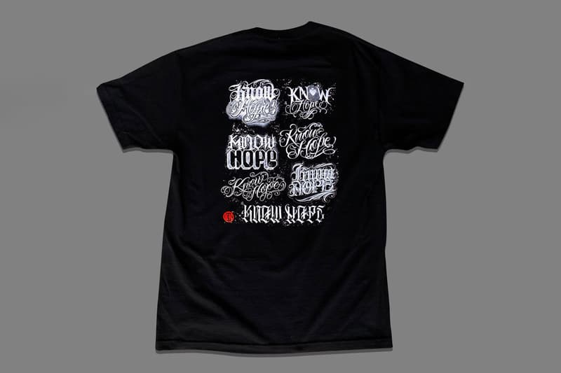 BJ Betts "KNOW HOPE" Charity T-Shirt 14 Tattoo Artists Mr Cartoon Grime Christina Ramos Flaks White Black Script Lettering COVID-19