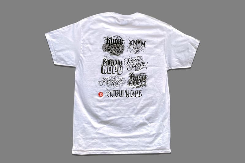 BJ Betts "KNOW HOPE" Charity T-Shirt 14 Tattoo Artists Mr Cartoon Grime Christina Ramos Flaks White Black Script Lettering COVID-19