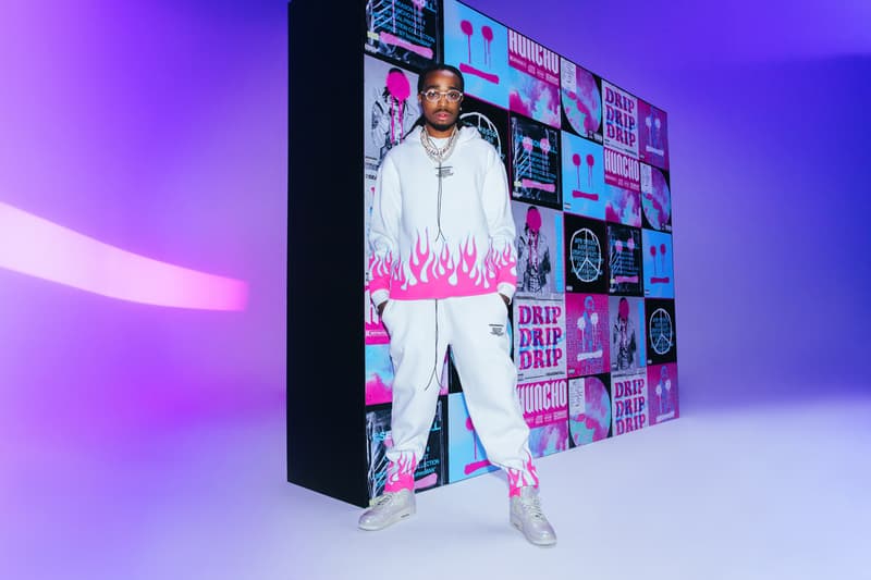MIGOS Boohoo mixing matching sets bandana prints eccentric tie-dye acid washes mesh utility vests and fanny packs, print-heavy slides and socks to distressed denim vibrant sweatsuits chained sunglasses matching face masks