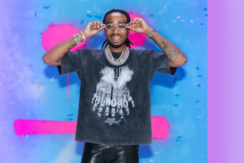 MIGOS Boohoo mixing matching sets bandana prints eccentric tie-dye acid washes mesh utility vests and fanny packs, print-heavy slides and socks to distressed denim vibrant sweatsuits chained sunglasses matching face masks