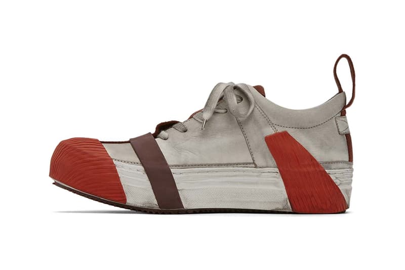 Boris Bidjan Saberi Red Bamba2 Sneakers grey and black colorway spring 2020 kangaroo leather smudging