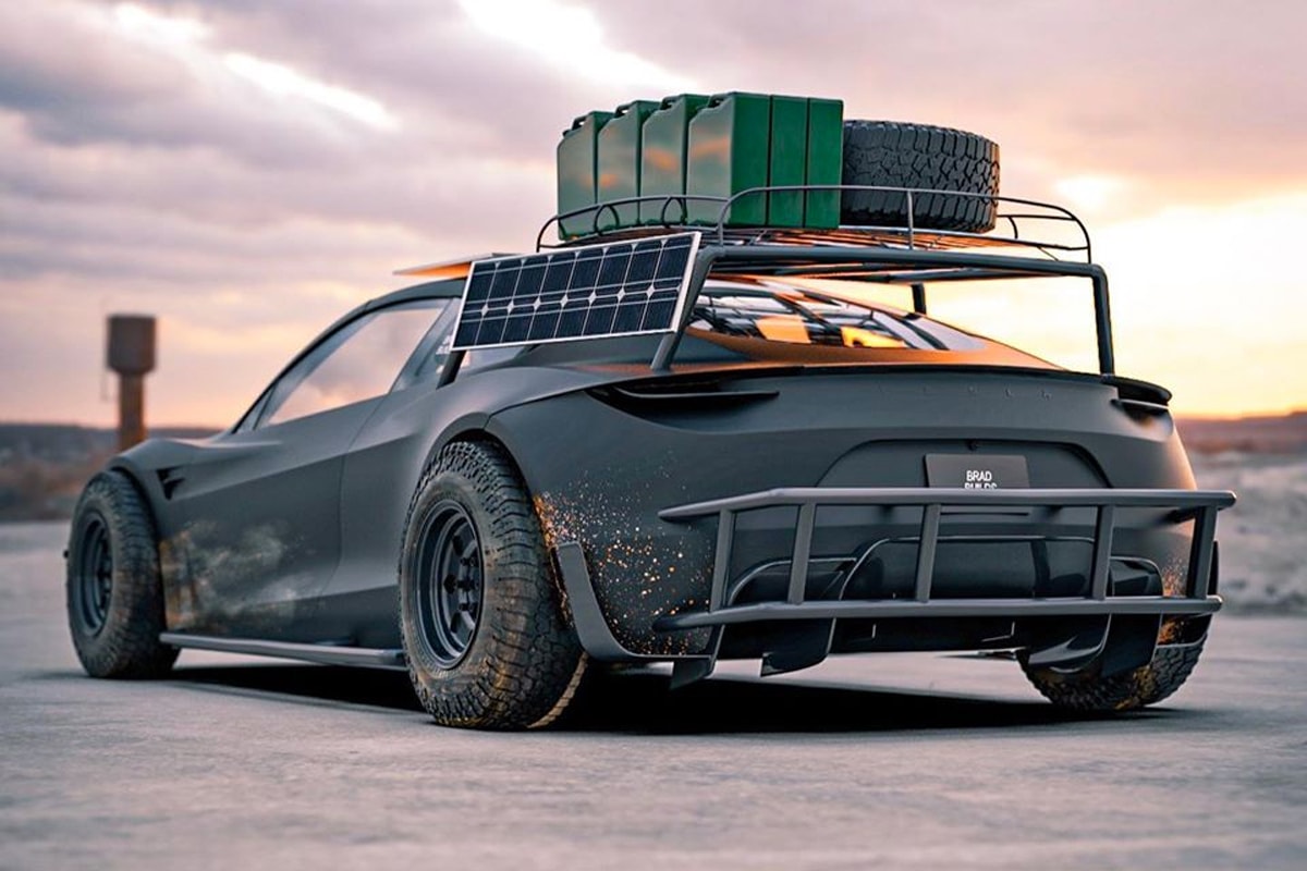 bradbuilds car graphic designer concept 3d rendering tesla roadster safari 911 inspired mad max off road 