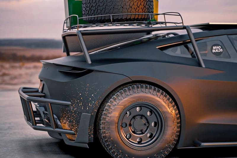 bradbuilds car graphic designer concept 3d rendering tesla roadster safari 911 inspired mad max off road