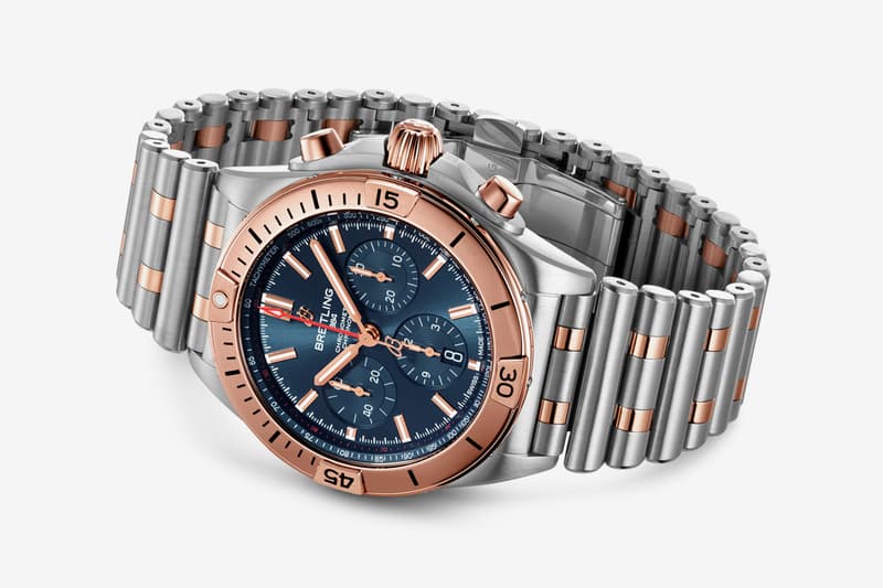 breitling chronomat 2020 watch refresh info sports watch stainless steel Rouleaux bracelet 42mm case signature rider tabs rotating bezel Caliber 01 movement two-tone finishes Bentley edition