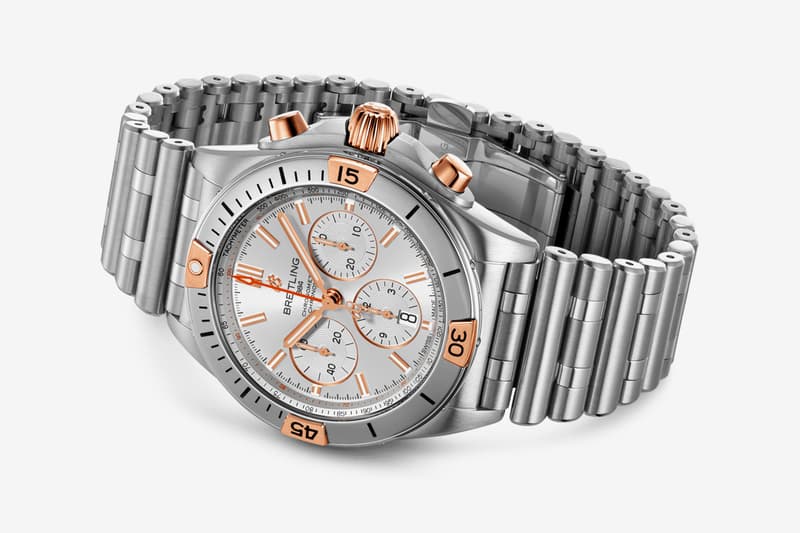 breitling chronomat 2020 watch refresh info sports watch stainless steel Rouleaux bracelet 42mm case signature rider tabs rotating bezel Caliber 01 movement two-tone finishes Bentley edition